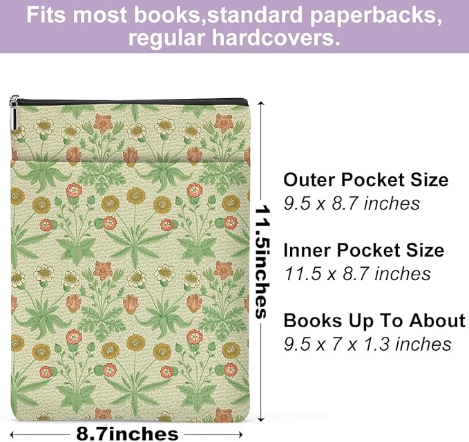 Retro Floral Book Sleeve Book Cover Classic Flower Book Protector with Zipper Christmas Birthday Book Club Gifts Book Accessories for Women Bestie Grandma Librarian Girls Bookish Book Lovers Gifts