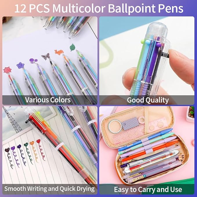 Valentines Classroom Favors 12 PCS Ballpoint Pens for School Classroom Must Have Colored Pens Ballpoint School Supplies Party Favors Office Supplies Back to School Gifts for Students Son Daughter