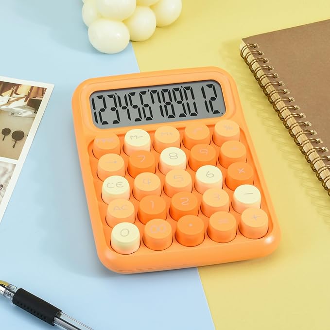 Desktop Calculator 12 Digit, Cute LCD Display Mechanical Basic Standard Calculators with Big Buttons, Aesthetic School Office Supplies (Mixed Orange)