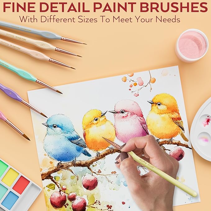 Nicpro 10PCS Micro Fine Detail Paint Brush Set, Aesthetic Pastel Small Miniature Fine Tip Detail Brushes Kit for Acrylic Oil Watercolor, Craft, Models, Miniatures, Rock Painting, Paint by Numbers