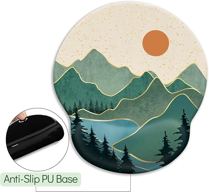 Ergonomic Mouse Pad with Wrist Rest, Sunrise Mountain Mouse Pad Gaming Mousepad with Non-Slip Pain Relief PU Base, Funny Wrist Support Mouse Pad, Cute Office Desk Accessories Decor Supplies