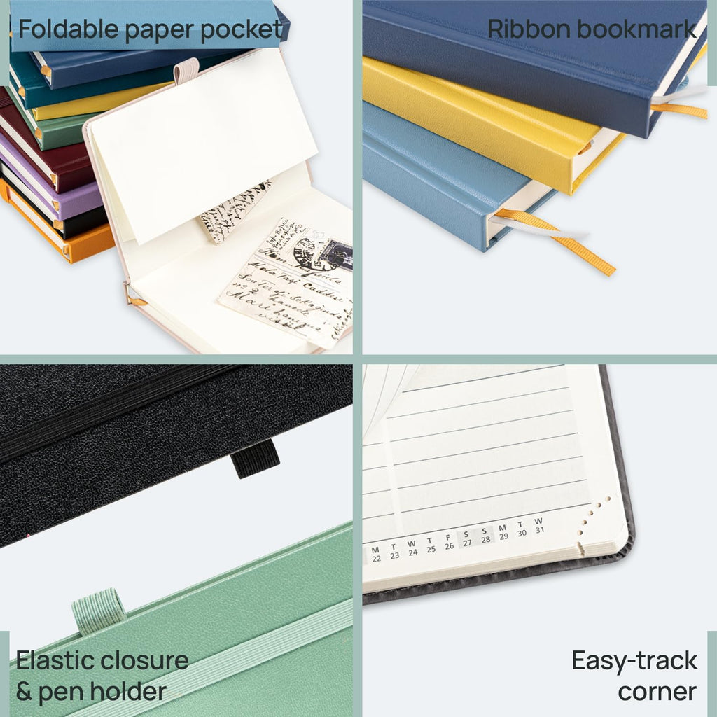 POPRUN Pocket Planner 2025-2026, (Purse Size 4''x 6.25'' Hard Cover) Academic Year Calendar Daily Weekly and Monthly (July 25-June 26) with Hourly Time Slots, 100 GSM Paper - Black