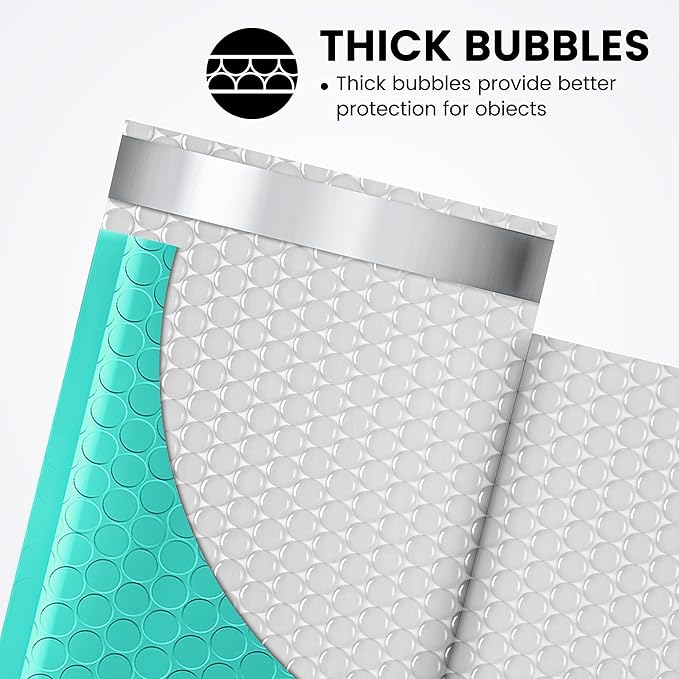 Fuxury 4x8 Bubble Mailer 260 Pack Teal Padded Envelopes for Mailing, Small Bubble Mailers Usable Size 4x7" Bubble Envelopes Self-Seal Padded Mailers for Small Business Shipping Bulk#000
