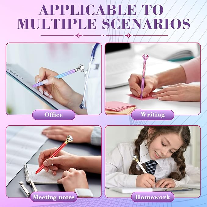 Sherr 100 Pack Big Crystal Diamond Pens Cute Ballpoint Pens Retractable Ballpoint Rhinestones Crystal Bling Gem Plated Black Gel Ink Office Supplies Gifts for Women(Elegant,Assorted)