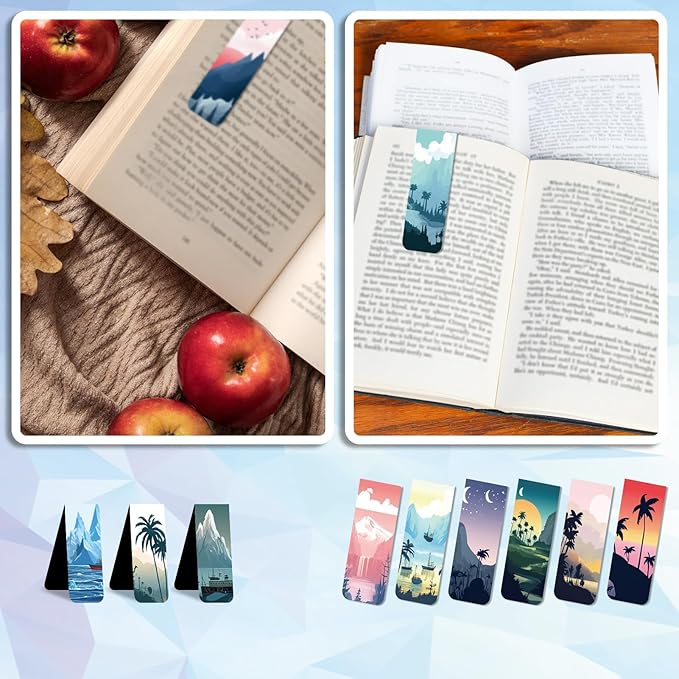 48 Pieces Magnetic Bookmarks Magnet Page Markers - Book Marks for Reading Women & Men with Storage Boxes - Cute Magnet Bookmark Clips for Reading Pleasure（Coconut Trees）
