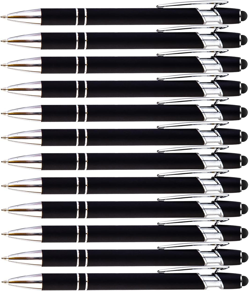 PASISIBICK 12 Pieces Black Ballpoint Pen with Stylus Tip, 2 in 1 Stylus Pen, Premium Metal Stylus Pen for Touch Screens, Black Ink, 1.0 mm Medium Point(12 Black)