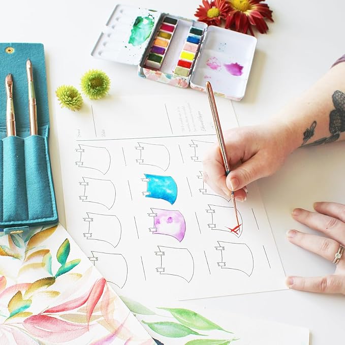 Set of 3 Travel Watercolor Brushes in Inspirational Pouch Designed for Watercolor, Gouache and Acrylic Paints