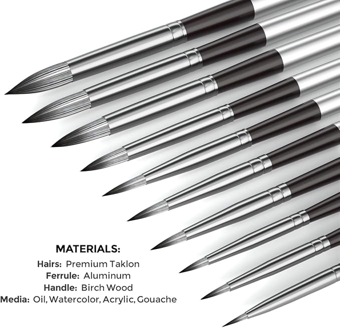 Nicpro 10 PCS Watercolor Paint Brushes, Round Tip Artist Painting Brush Set for Water Color, Acrylic Oil, Gouache, Ink, Detail, Rock, by Number Model Art Paintbrush