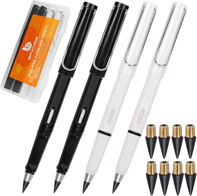 Infinity Forever Pencil - 0.7mm Infinite Everlasting Metal Inkless Pencils Set with Eraser , No Need Sharpened, Replace Mechanical Pen for Sketch , Drawing and Writing（With 8Pcs Nibs and Pen Case）
