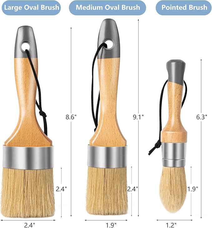 Mister Rui Chalk Paint Brush, Wax Paint Brush Set 3 Pack, Round Paint Brushes Use with All Paints, Natural Bristle Brushes for Painting or Waxing, Home Decor, DIY Art Crafts