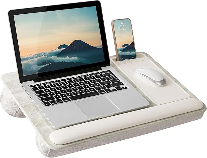 LAPGEAR Home Office Pro Lap Desk with Wrist Rest, Mouse Pad, and Phone Holder - Taj Mahal Marble - Fits up to 15.6 Inch Laptops - Style No. 91601