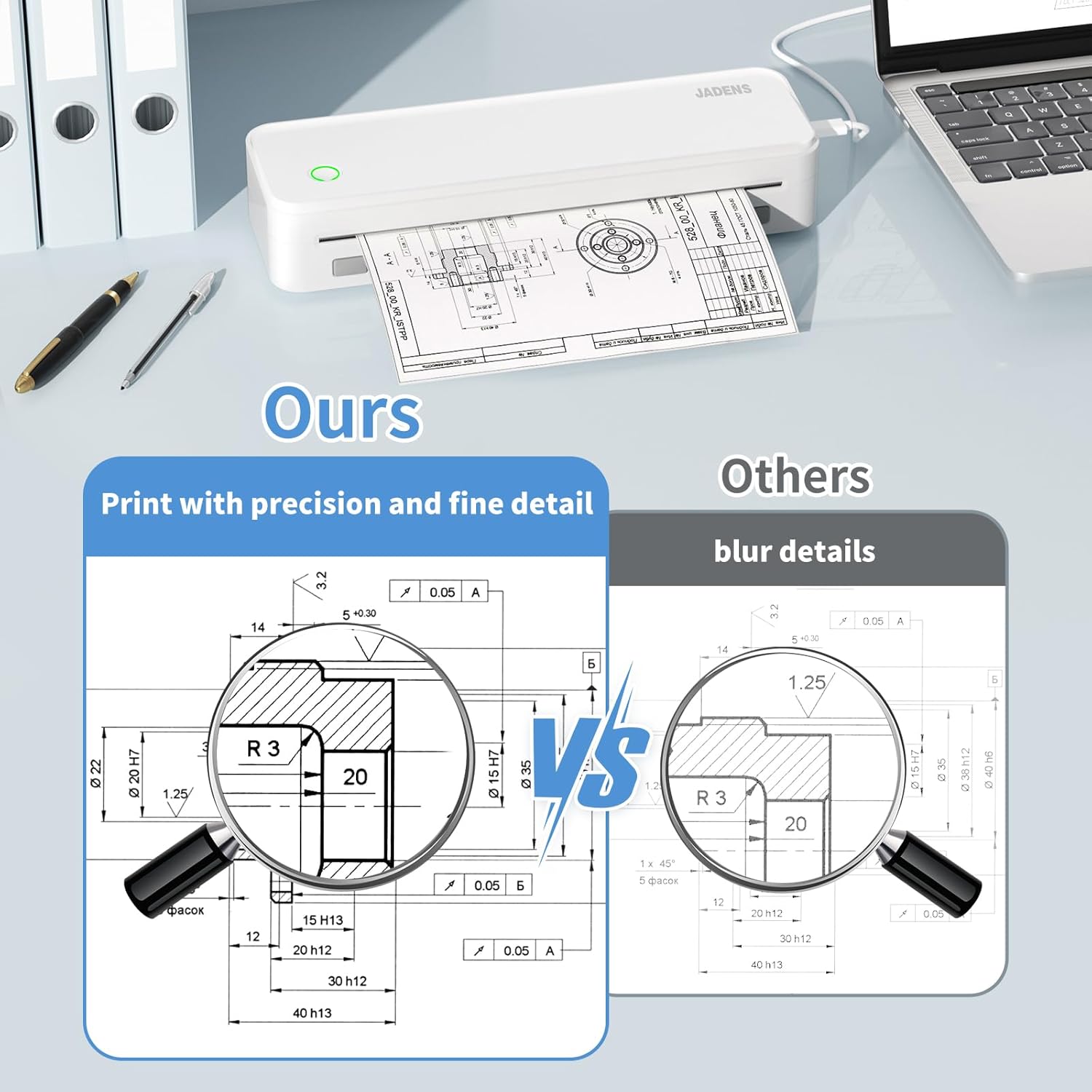 JADENS Portable Printers Wireless for Travel, Thermal Inkless Printer, Support 8.5" X 11" Thermal Paper, Compatible with iOS, Android & Laptop