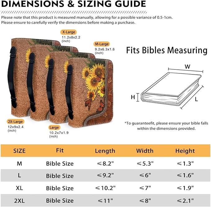 Lotusorchid Butterfly Bible Bags, Sunflower Faux Leather Bible Covers with Handle Pockets for Women, Portable Sturdy Bible Bag for Girls Ages 8-12, Christian Bible Study Accessories, Brown,L