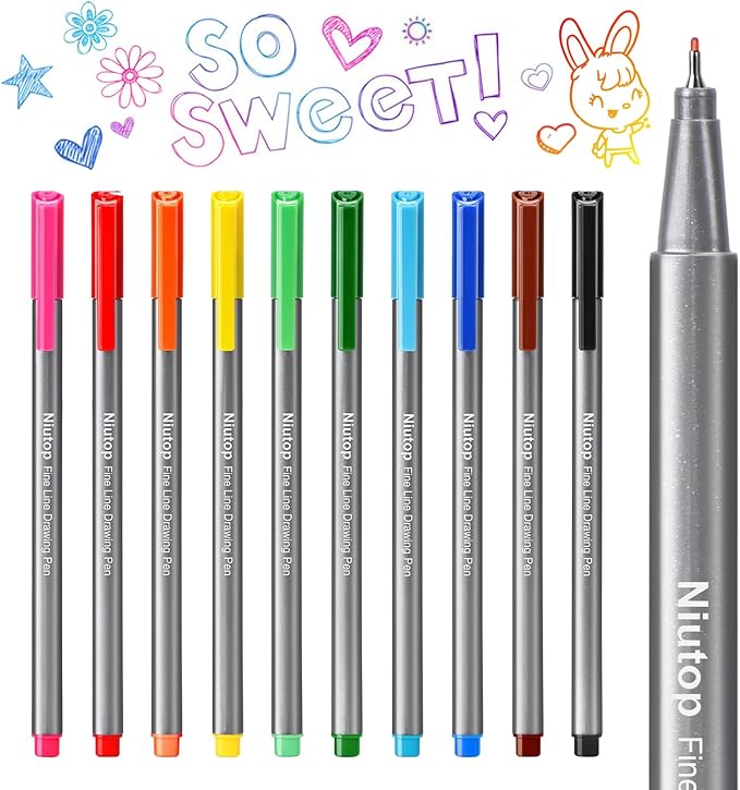 Niutop Easter Basket Stuffers Gifts for Teens Adults,Cute Colored Pens, 10-Color Aesthetic Drawing Pens Fine Tip Markers Journaling Pen Set, Fun Stationary, Scrapbook School Supplies