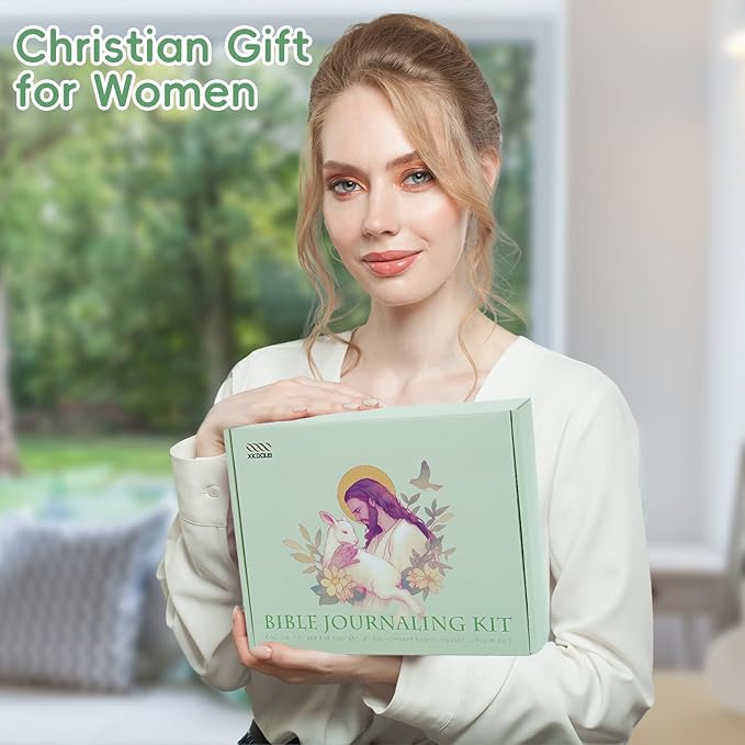 XKDOUS Bible Study Supplies Journaling Kit for Women, Bible Study Kit, Bible Study Tools with Prayer Journal Pencil Case Bible Accessories, Christian Gifts for Women, Green