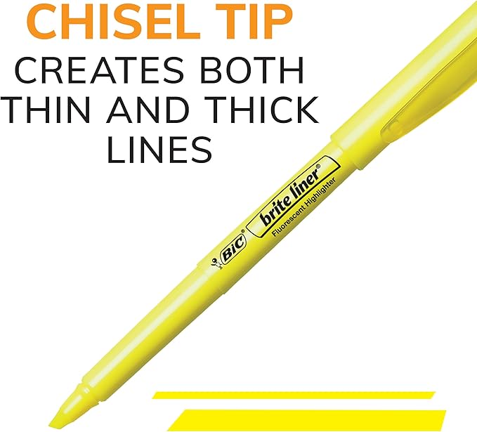 BIC Brite Liner Highlighters, Chisel Tip, 12-Count Pack of Pink Highlighters, Ideal Highlighter Set for Organizing and Coloring