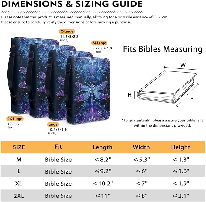 Lotusorchid Dragonfly Print Bible Covers for Women PU Leather Bible Case, Portable Bible Tote Bag Bible Book Carrying Case Christian Bible Accessories with Handle Pocket, Blue, L