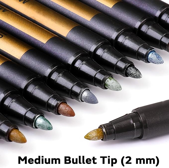 Dyvicl Metallic Marker Pens - Set of 9 Medium Point Metallic Markers for Rock Painting, Black Paper, Card Making, Scrapbooking Crafts, DIY Photo Album