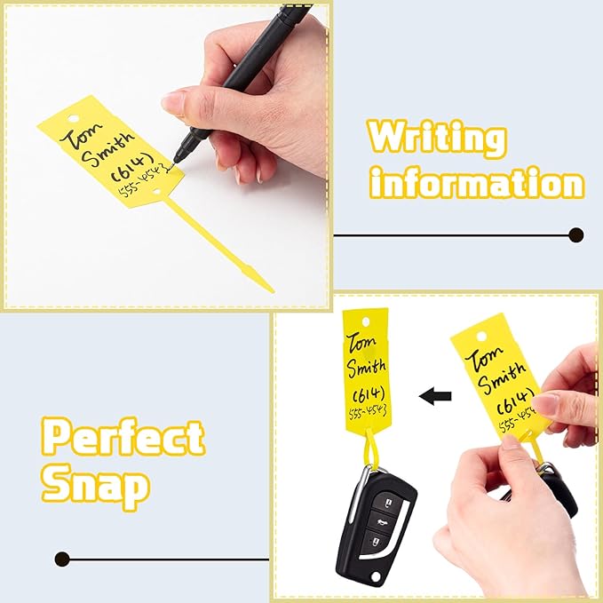 Lewtemi 1000 Pieces Self Lock Arrow ID Key Tags Car Parts Tags Key Ring Repair Labels for Office Automotive Shop Supplies(6'' X 1 2/5'',Yellow)