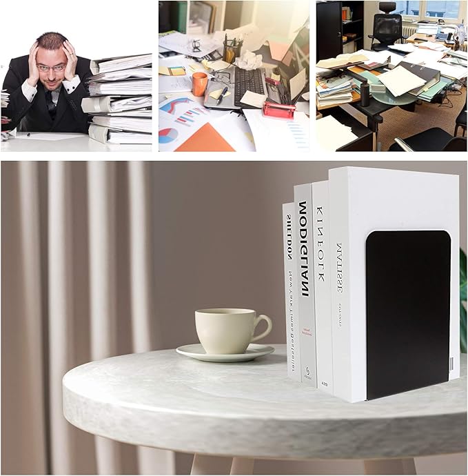 Acrux7 Black Metal Bookends 8.0 X 3.9 X 5.3 Inch, 3 Pairs Heavy Duty Bookends for Shelves, Bookends for Heavy Books, Book Holders for Shelves, Book Ends for Office, Book Stopper for Shelves