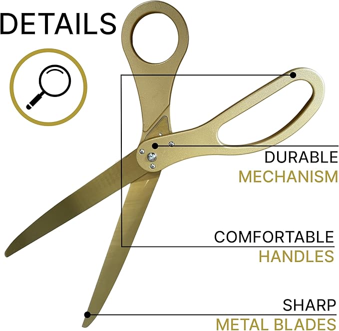 New Edition Grand Opening Ceremony Kit – Heavy Duty 25'' Scissors Gold with Golden Blades and Gold Satin Ribbon for Inauguration Ceremonies & Special Events