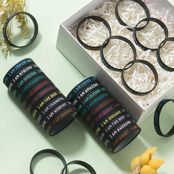 100 Pieces Students Inspirational Silicone Wristbands Motivational Quotes Rubber Bracelets for Kids Students Back to School Gifts (Black)