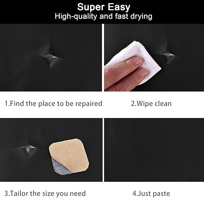 CHEIGHY Self Adhesive Leather Repair Patch for Furniture - 17x79 inch Leather Repair Kit for Couches, Sofa, Vinyl, Car Seats, Chairs, Shoes (Black)