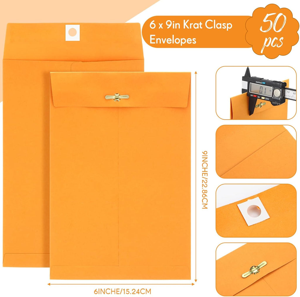 Teling 50 Pcs Manilla Envelopes Clasp Kraft Catalog with Closure for Storing Mailing 28 lb Kraft Envelope Paper for Office Document School Business Home(Yellow,6 * 9)