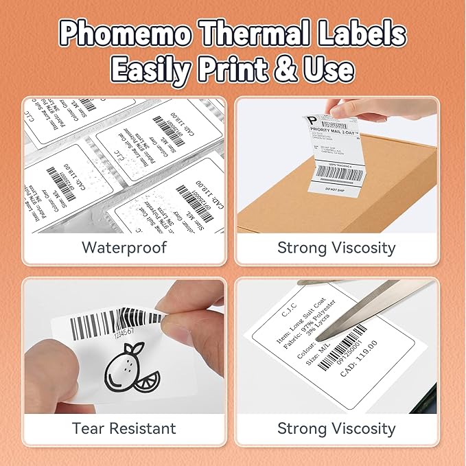 Phomemo Thermal Sticker Label Paper, Multi-Purpose Self-Adhesive Tag for M120/M110/M100/M200/M220/M150/M250 Label Maker Machine, 0.78"x0.78"(20X 20mm), 300 Labels/Roll,Black on White