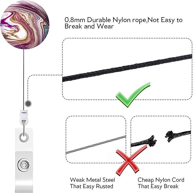 Retractable ID Badge Holder Nurse Badge Reels with Clip Name Card Holders for Office Worker Doctor Nurse (4 Pack Colorful Marble B)