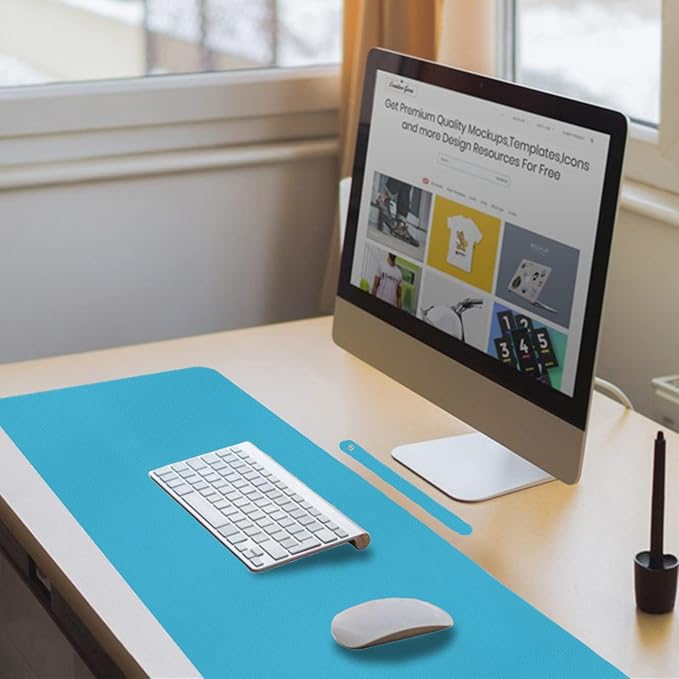 Boutilon Leather Desk Pad 24"x 14" Non-Slip Mouse Pad,Office Desk Mat,Waterprooft PU Leather Desk Blotter,Desk Pad Protector,Desk Writing Pad for Home Office Decor (S-Blue)