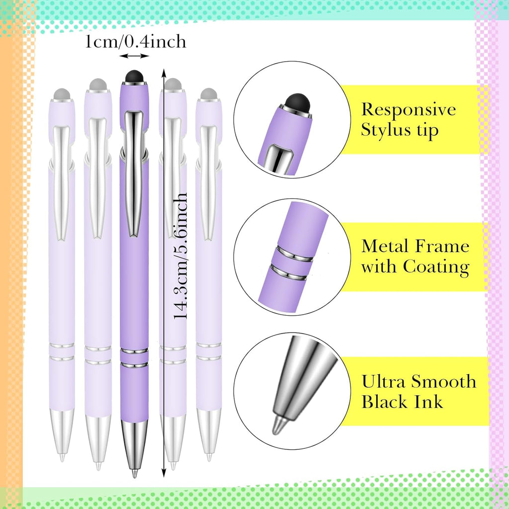 Zonon 38 Pieces Rubberized Ballpoint Pen with Stylus Tip Stylish Metal Pen Capacitive Styli with Soft Rubberized Grip, Black Ink for Most Devices(Purple)