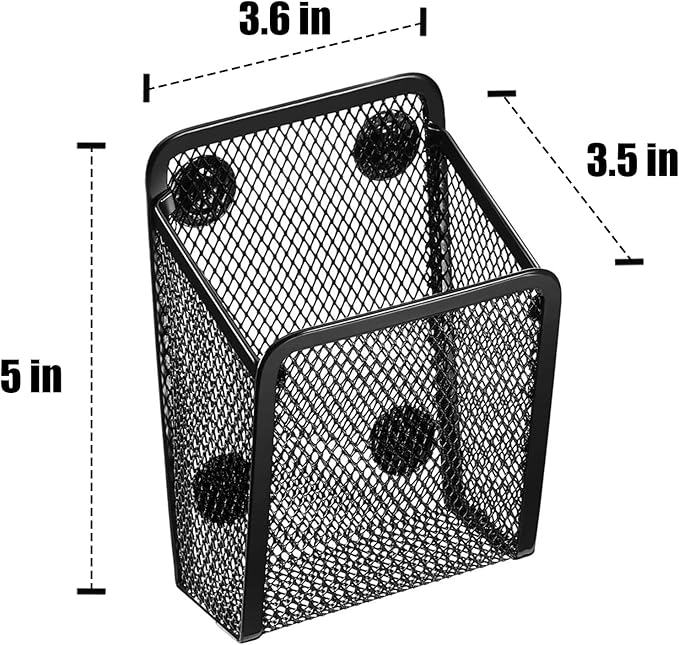 Magnetic Pencil Holder - Extra Strong Magnets Mesh Marker Holder Perfect for Whiteboard, Refrigerator and Locker Accessories (1 Basket, 2 Packs Black)