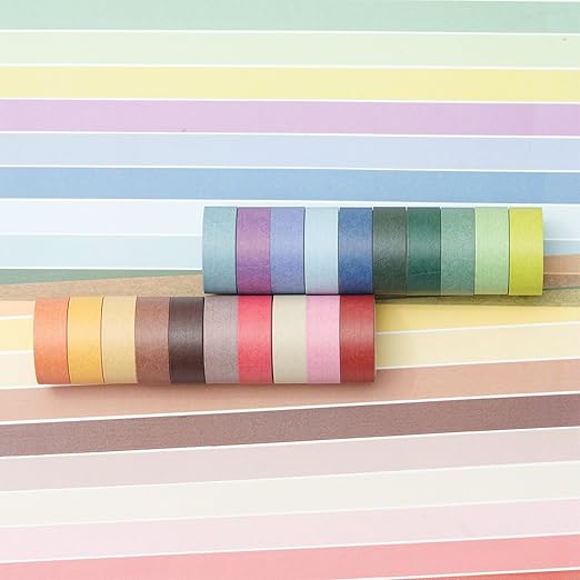 YUBBAEX 20 Rolls Solid Colors Washi Tape Set Pastel Colored Masking Rainbow Decorative Tapes, Designer's Selection