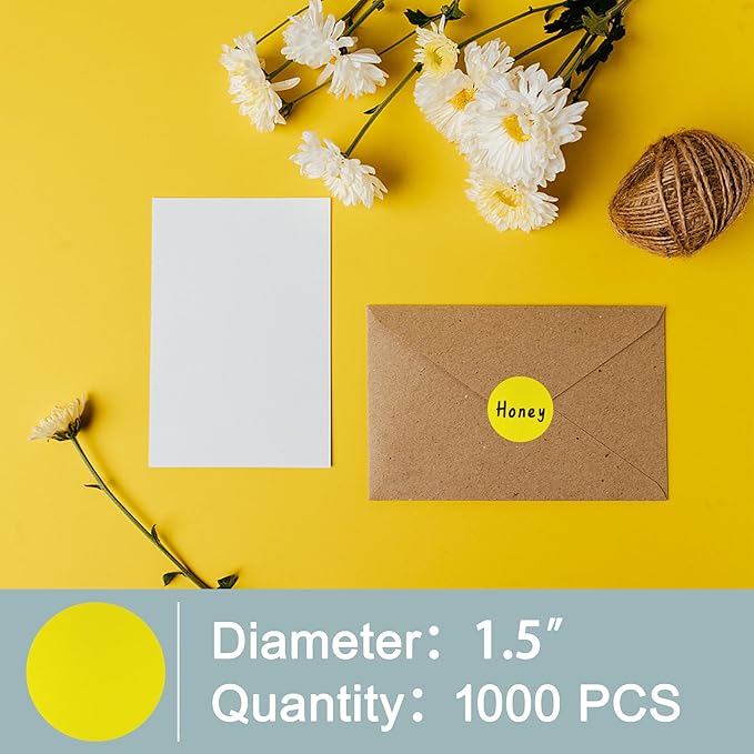 Hybsk 1.5 inch Circle Color Direct Thermal Stickers Shipping Labels for Barcodes,Name Tag,DIY Logo Design,Inventory– Compatible with Zebra,Rollo,Munbyn,and More-1000 pcs (1.5 inch,Yellow)