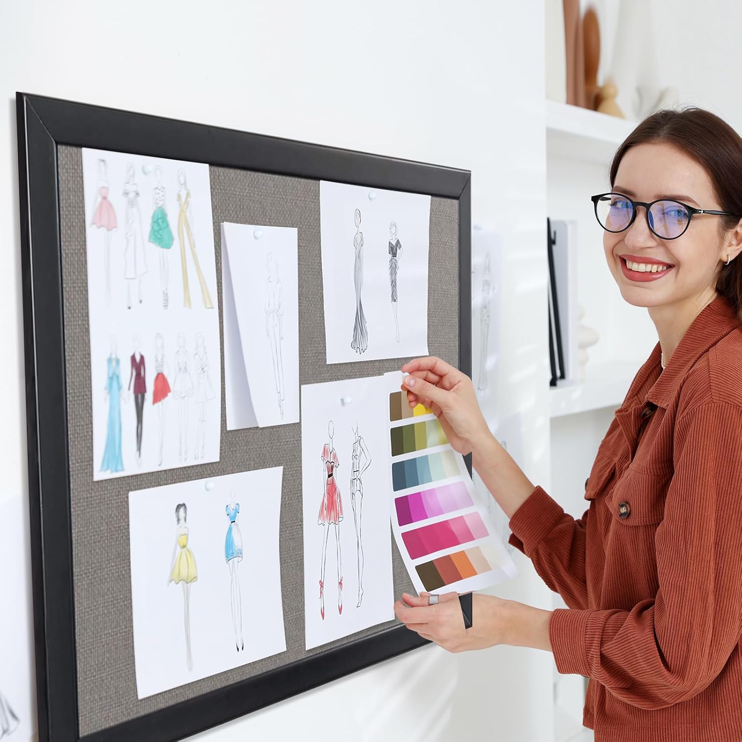 Bulletin Board 46x30 Inch, Large Cork Board with Grey Fabric and Pine Wood Frame, Cork Boards for Walls, Wall Mounted Fabric Notice Board for Home Office School, Vision Board and Message Organizer