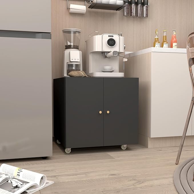 Printer Stands with Storage, Desk Organizers for Home Workspace, Under Desk Black Small Rolling Printer Table Work Cart with Wheels Organizer Spaces for Office