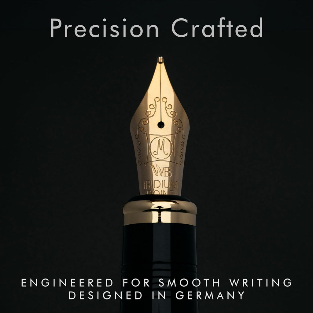 Wordsworth & Black Majesti Fountain Pen-(Red), Luxury Case, 24K Gold Finish; 18K Gilded Medium Nib- Ink Cartridges, Refillable Ink Converter-Calligraphy Pen-Best Business Gift Set for Men & Women