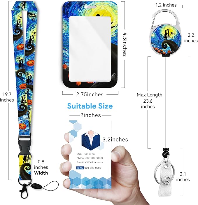 Badge Holder with Retractable Reel and Breakaway Lanyard，Christmas Nightmare Badge Clips Retractable Heavy Duty Badge Reel，Halloween Keychain，ID Holder with Breakaway Lanyard for School