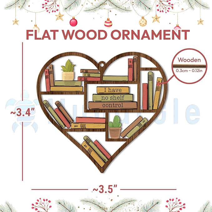 HYTURTLE Funny Book Gifts for Book Lovers Librarian - Book Christmas Wooden Ornament Tree Decoration - Book Lover Gifts - Book Gifts for Women Men - Book 2-Sided Xmas Ornament Decor Keepsake