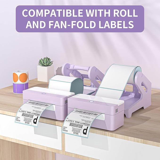Label Holder Thermal Label Holder for Rolls and Fanfold Labels Shipping Label Stand Desktop Printer DIY Accessory Supplies for Home, Office (Fresh Purple)