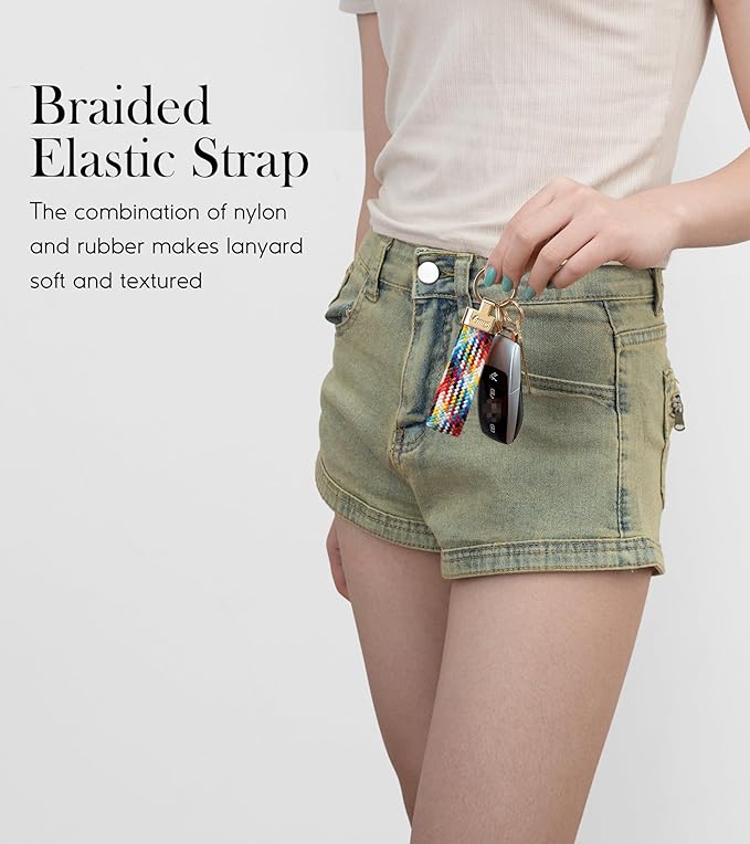 SENLLY Car Keychain, Stretchy Key Holder, Original Elastic Anti-Drop Design Finger Lanyard Strap