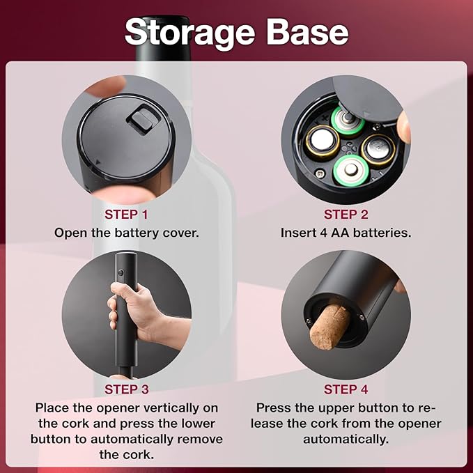 Electric Wine Opener, Battery Operated Corkscrew, Easy One-Button Operation for Effortless Cork Removal, Ideal Wine Accessory for Parties, Best Choice for Wine Lovers (Black KB1)