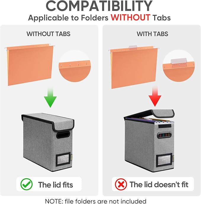 BALEINE File Organizer Box with Lid, Collapsible File Folder Organizer with Plastic Slide, Hanging File Folder Box for Office Document Storage (1 Pack, Grey, S)