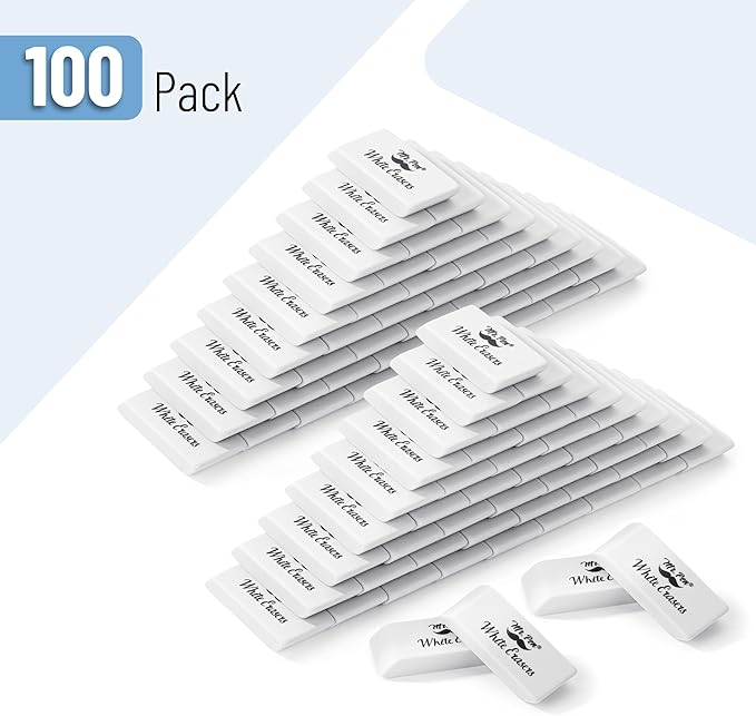 Mr. Pen- White Pencil Eraser, 100 Pack, Block Erasers for Pencils, Large Eraser, White Erasers Bulk
