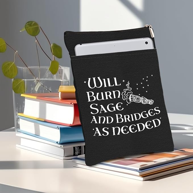 Book Themed Gifts Waterproof Book Sleeve Book Pouch Funny Halloween Reading Gifts Witchy Gifts for Women Sister Book Covers for Paperbacks Book Accessories Book Protector with Zipper and Front Pocket