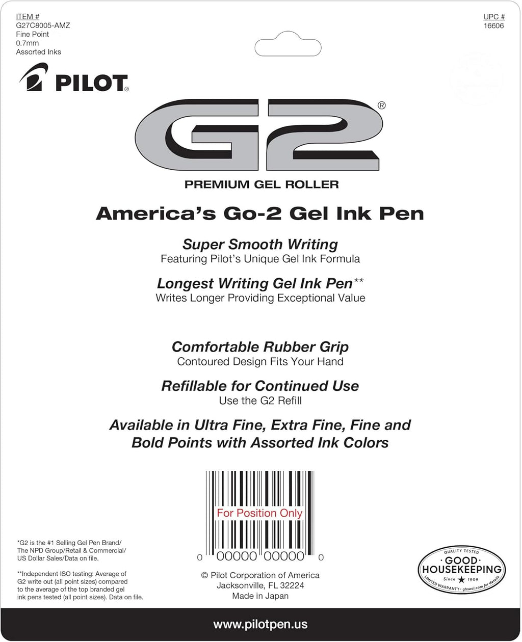 Pilot G2 Premium Gel Pens, Gel Roller Pens, Fine Point 0.7 mm Assorted Colors 8