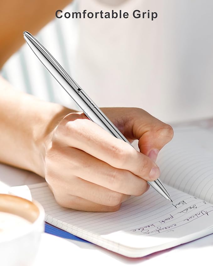 Cambond Metal Ballpoint Pens - Black Ink Fancy Pens 1.0mm Medium Point Bulk for Guest Book Uniform Christmas Gift, 3 Pens with 6 Refills (Silver)