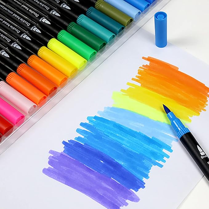 SMOOTHERPRO 48 Acrylic Paint Pens, Brush Tip (1-2mm) and 0.4mm Fineliner, Waterproof Acrylic Paint Markers for Adults Fabric Markers for Textile, Canvas, Rock, Glass, Wood, Paper, Pumpkin, DIY