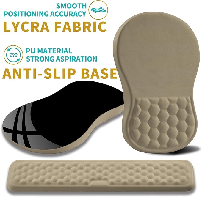 Hokafenle 2 in 1 Ergonomic Mouse Pad Wrist Support & Wrist Rest for Computer Keyboard Set, with Relieve Carpal Tunnel Pain Massage Bulge and Full Memory Gel Design (2In1 Set, Beige)